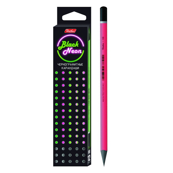 Карандаш ч/г HB Hatber BLACK NEON карт.уп., европодвес, заточ.