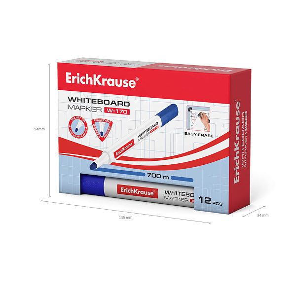 Маркер для доски ErichKrause® W-170, цвет чернил синий (в коробке )
