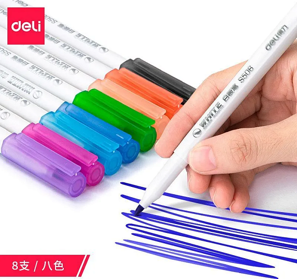 Набор маркеров д/досок 8 шт. Deli 8 цв. круглый пиш. наконечник пакет с европодвесом
