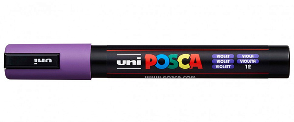 Маркер акрил. POSCA PC-5M фиолетовый, 1.8 - 2.5 мм, пулевидныйнаконечник(номер цвета 12)