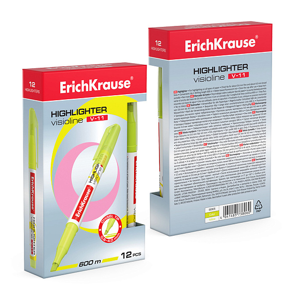 Маркер-текстовыделитель ErichKrause® Visioline V-11, желтый (в коробке )
