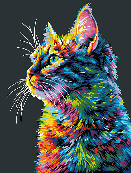 Картина по номерам 40*30 эффект черного холста "Портрет котика" "ФРЕЯ"