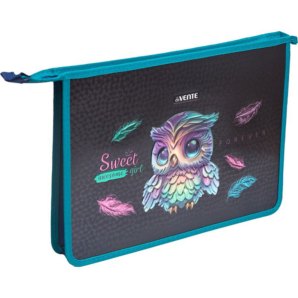 Папка для тетрадей А4 "deVENTE. Happy Owl" с расширением 5 см, на молнии сверху, картон с покрыт.фол