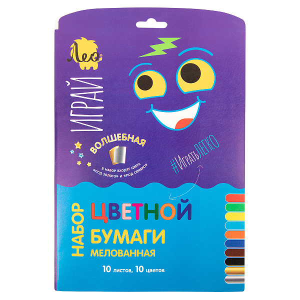 Цветная бумага "Лео" "Играй"  (+золото и серебро) односторонняя, мелованная A4 21х 28.5см 10л. 10ц