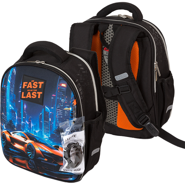 Рюкзак школьный "deVENTE. Junior. Fast Or Last" жесткий 35x27x13 см (14 л) вес 800 г, 1 отд. на молнии с разделителями для учебников, с органайзером, 1 отделение для формата A4, 2 боковых кармана сеточкой на резинке, эргономичная формоустойчивая спин