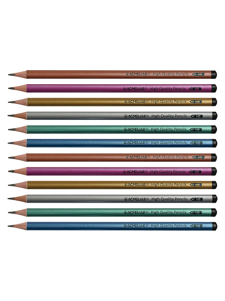 Карандаш ч/г HB ACMELIAE трехгранный, корпус металлик, 6 цветов корпуса,