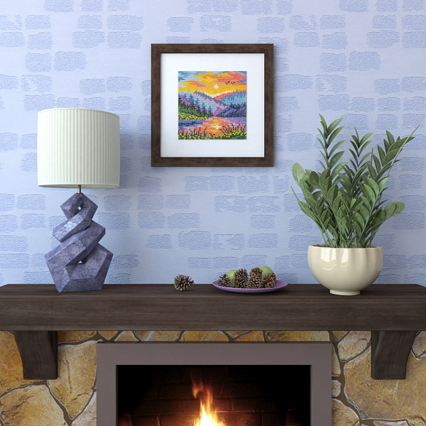 Алмазная мозаика 14*14 "ФРЕЯ" "Рассвет в горах"