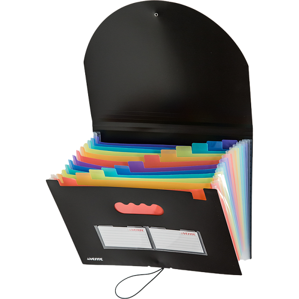 Папка-органайзер 13 отд. "deVENTE" A4 700 мкм, разделители 130 мкм, черная с цветными разделителями, с клапаном на резинке, индивидуальная упаковка