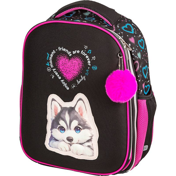 Рюкзак школьный "deVENTE. Choice Lite. Cute Husky" жесткий 38x29x17 см (17 л) вес 800 г, 1 отделение на молнии с разделителями для учебников, 1 отделение с органайзером, 2 боковых кармана сеткой на резинке, эргономичная формоустойчивая вентилируемая 