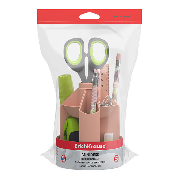 Набор настольный вращающийся ErichKrause® Mini Desk, Powder, пластиковый, персиковый