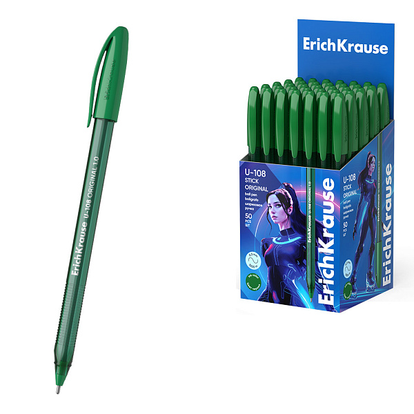 Ручка шариковая ErichKrause U-108 Stick Original 1.0, Ultra Glide Technology, цвет чернил зеленый (в коробке по 50 шт.)