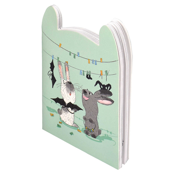 Блокнот 120*170 32 л. в точку "ДВА ДРУГА" /фигурная вырубка, мягкий переплёт (2 скобы). вн.блок - белый офсет, Обложка - мелованный картон 190 г/м², матовая ламинация/