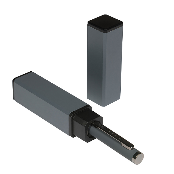 Ручка "FIRENZE" в тубусе прямоугольной формы 1.00 ММ, СИНЯЯ (корпус серый, футляр серый)