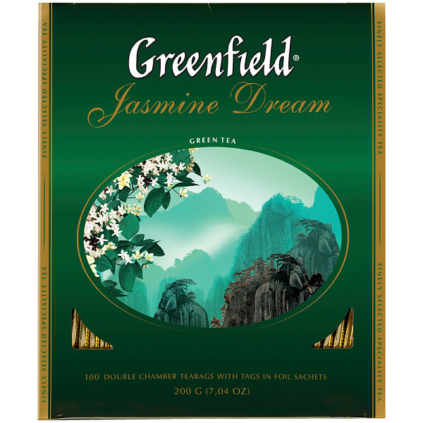 Чай Гринфилд, зеленый Жасмин, 100 фольг. пакетиков