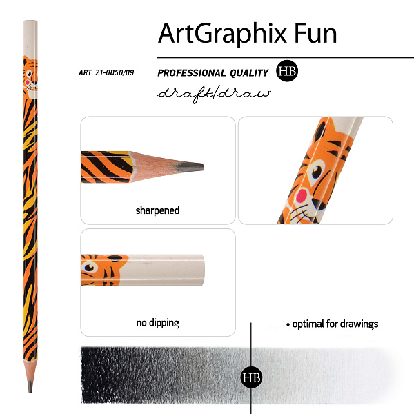 КАРАНДАШ ЧЕРНОГРАФИТОВЫЙ "ArtGraphix. Fun. Тигр" НВ (пластиковый корпус) (10129060/310719/0019114,КИТАЙ)