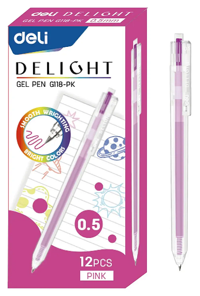 Ручка гелевая 0,5 мм Deli Delight корп.прозрачный чернила розовые 