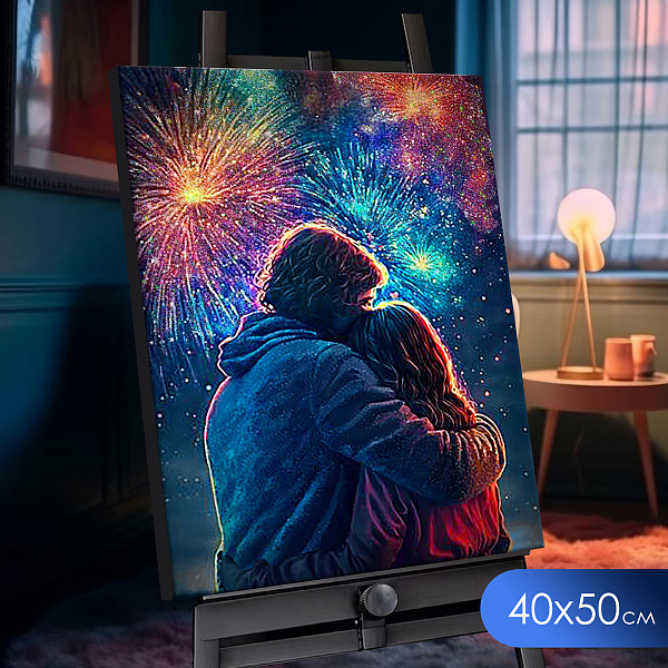 Картина по номерам 40*50 с кристаллами из хрусталя "ФЕЙЕРВЕРКИ ЛЮБВИ" (25 цвета)
