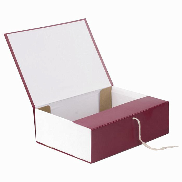 Короб архивный А4, 100мм, INDEX разборный, бумвинил, на 2-х завязках, бордовый