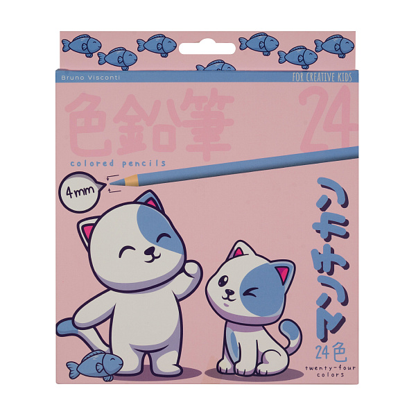 Карандаши 24 цв. "KAWAII ANIMALS" 4,0 ММ, пластиковые 4 ВИДА