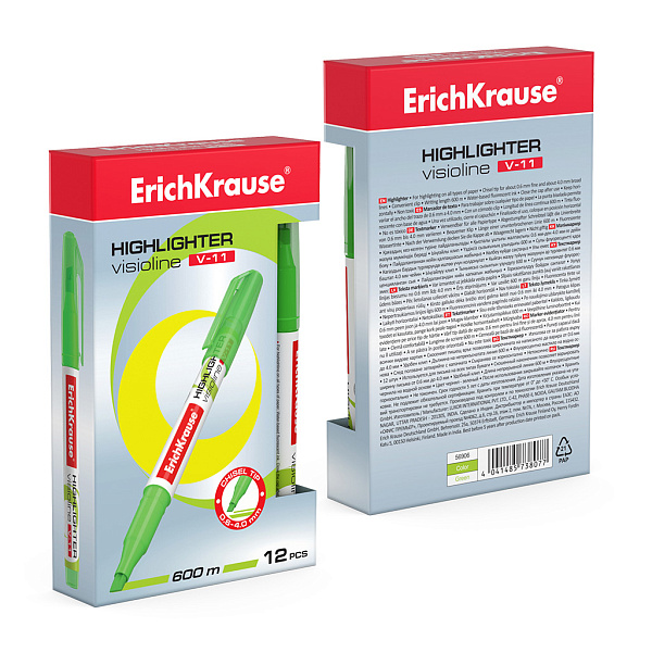 Маркер-текстовыделитель ErichKrause® Visioline V-11, зеленый  (в коробке )