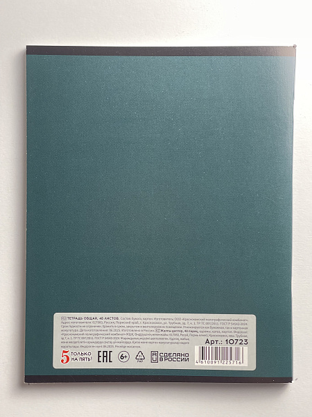 Тетрадь 48 листов, клетка, обложка мелованный картон, блок №2, зеленая