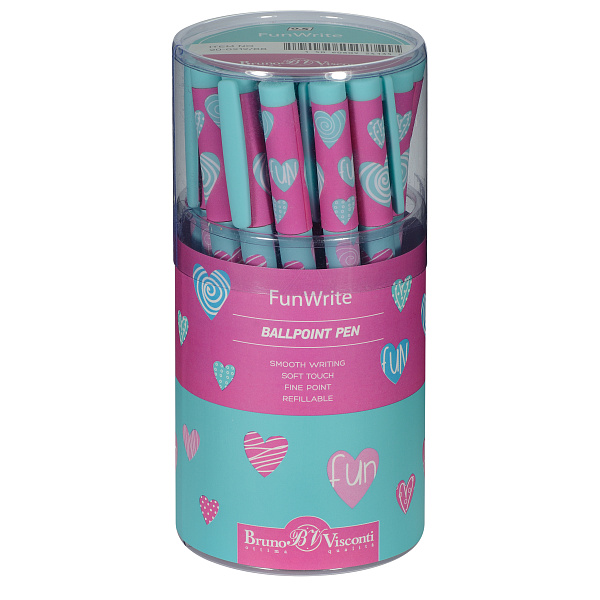 Ручка шариковая 0,5 мм "FunWrite. Сердечки. Эмоции. Бирюза" СИНЯЯ 