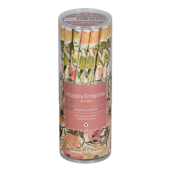 Карандаш ч/г "HappyGraphix Jumbo. Цветочная романтика" 4В, 3.5 MM