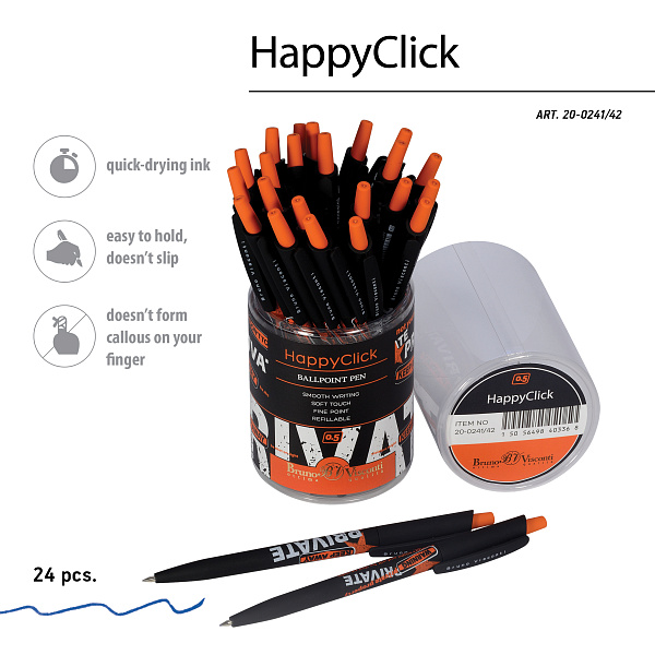 Ручка шариковая 0,5 мм "HappyClick. Keep away.Private" СИНЯЯ 