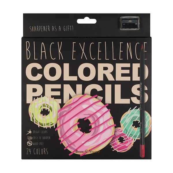 КАРАНДАШИ ЦВЕТНЫЕ ПЛАСТИКОВЫЕ  "Black Excellence" С ТОЧИЛКОЙ, 24 ЦВЕТА, 4 ВИДА (10702070/190723/3294953,КИТАЙ)