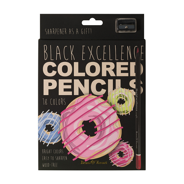 КАРАНДАШИ ЦВЕТНЫЕ ПЛАСТИКОВЫЕ  "Black Excellence" С ТОЧИЛКОЙ, 18 ЦВЕТОВ, 4 ВИДА (10702070/190723/3294953,КИТАЙ)
