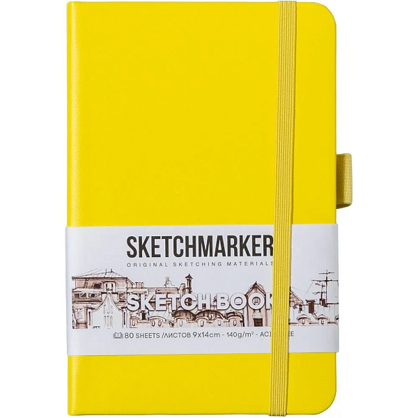 Блокнот для зарисовок Sketchmarker 140г/кв.м 9*14см 80л твердая обложка Лимонный