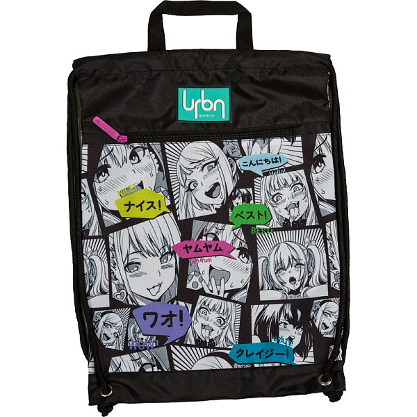 Сумка для сменной обуви и спортивных секций "deVENTE. Label. Anime Comix" 33x46 см, плотная водоотталкивающая ткань, большой передний карман на молнии, аппликация из каучука, на веревочной завязке, с 2-мя ручками для повеса и переноски