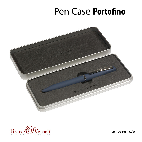 Ручка "PORTOFINO" в метал. футляре PREMIUM 1,0 ММ, СИНЯЯ (корпус синий, футляр серебряный)