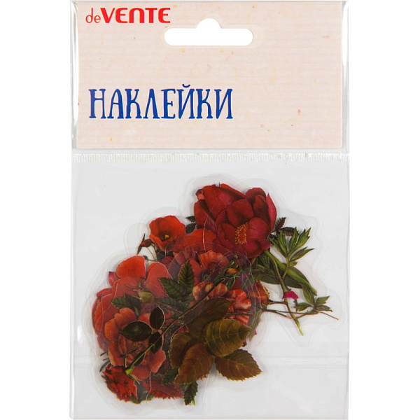 Набор наклеек для творчества "deVENTE. Red flowers" от 2x6 см до 5x6 см, ПВХ, в пластиковом пакете с блистерным подвесом, ассорти 20 дизайнов