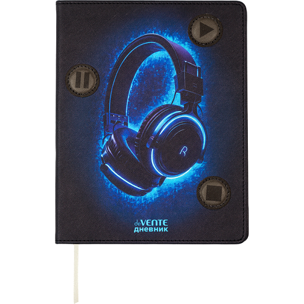 Дневник 1-11 кл. 48 л. "deVENTE. Headphones" твердая обложка из искусственной антивандальной кожи с поролоном, цветная печать, объемная аппликация, белая бумага 80 г/м², печать в 1 краску, отстрочка, 1 ляссе