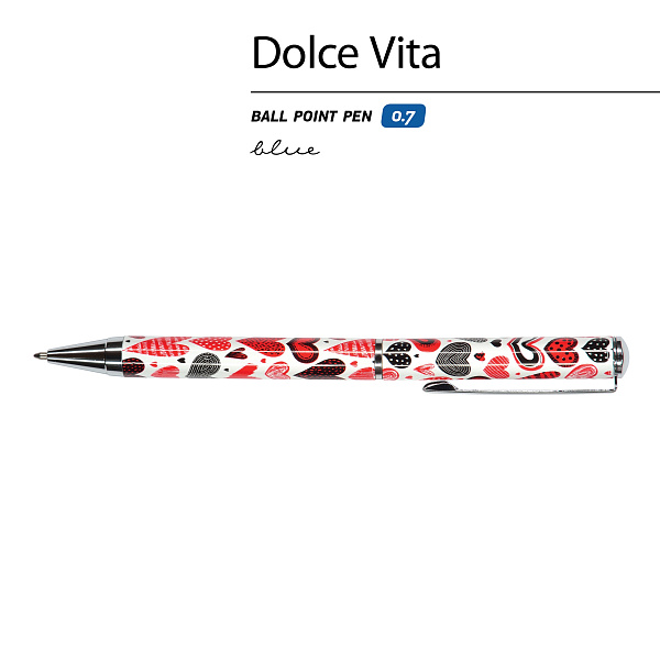 РУЧКА "DOLCE VITA. Сердечки.Фантазия" ШАРИКОВАЯ, МЕТАЛЛИЧЕСКИЙ КОРПУС, 0,7 ММ, СИНЯЯ (10129060/191218/0031160,КИТАЙ)