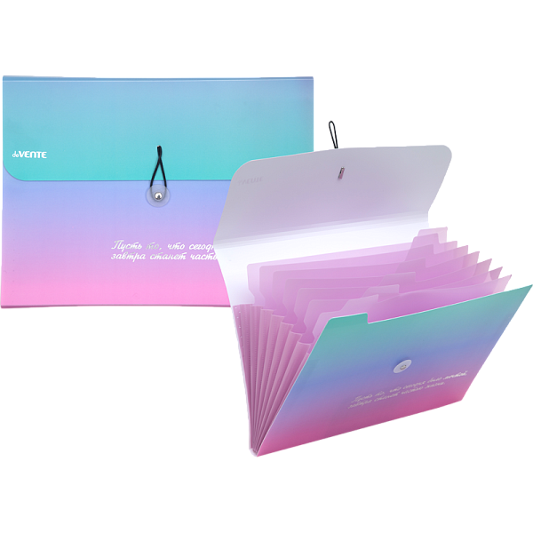 Папка с резинкой с 8-ю отделениями "deVENTE. Degrade" A4 (328x235x16 мм) 600 мкм, фактура "песок" с рисунком, тиснение фольгой, внутренние карманы 140 мкм, индивидуальная упаковка