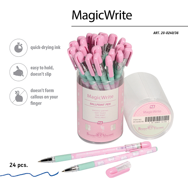 Ручка шариковая 0,5 мм "MagicWrite. Обнимашки. Зайчики" СИНЯЯ