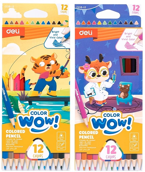 Карандаши 12 цв. Deli Colorwow 3мм трехгран. карт.кор.