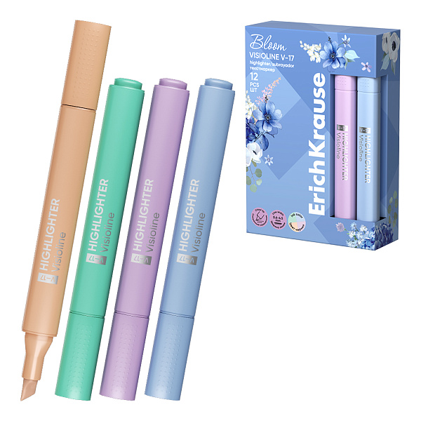 Маркер-текстовыделитель ErichKrause Visioline V-17 Pastel Bloom, цвет чернил ассорти (в коробке )
