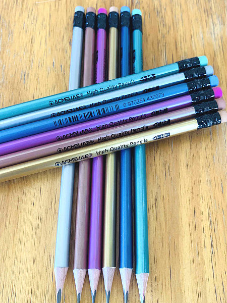 Карандаш ч/г HB ACMELIAE с ластиком трехгранный, корпус металлик, 6 цветов корпуса