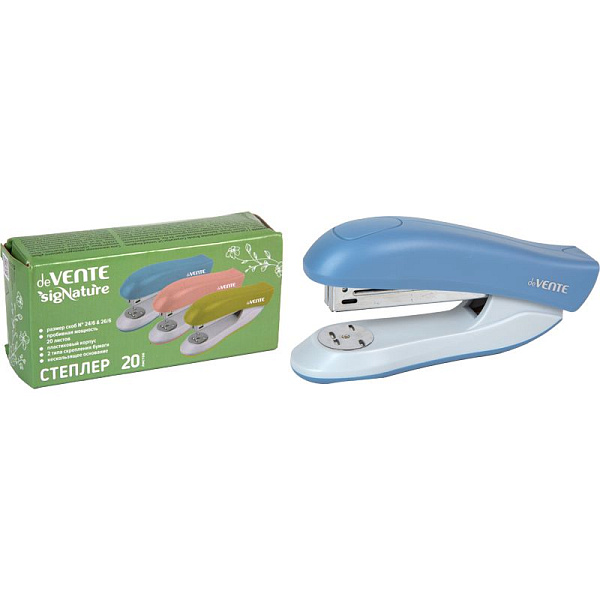 Степлер на 20 л. №24/6 26/6 "deVENTE. sigNATURE" цвет сумеречный синий (глубина скрепления 60 мм) пластиковый, в картонной коробке,