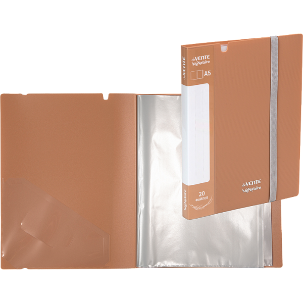 Папка 20ф А5 "deVENTE. sigNATURE" полипропилен 650 мкм, пудрово розовая, фактура "ткань" вкладыши 30 мкм, внутренний карман 160 мкм, широкая резинка, индивидуальная упаковка, 