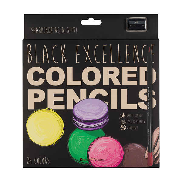 КАРАНДАШИ ЦВЕТНЫЕ ПЛАСТИКОВЫЕ  "Black Excellence" С ТОЧИЛКОЙ, 24 ЦВЕТА, 4 ВИДА (10702070/190723/3294953,КИТАЙ)