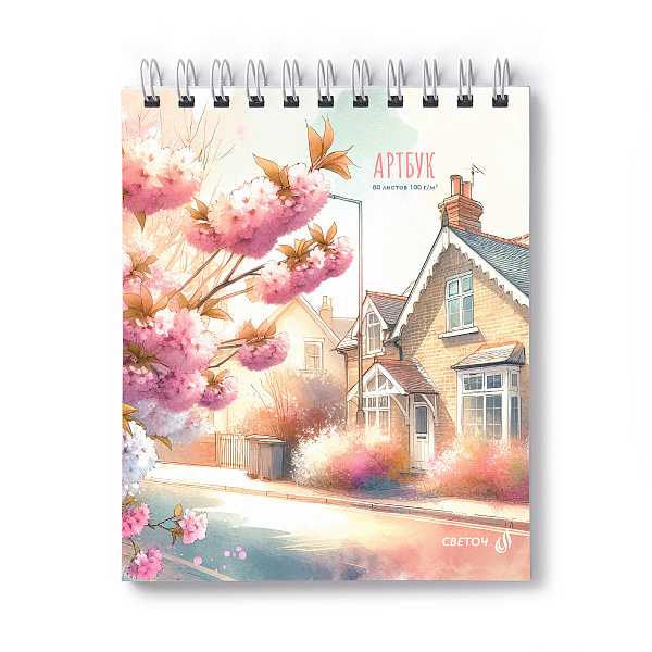 Скетчбук "Светоч" блок белый, запечат.пластик.обл. 500мкм., жест.подложка, 100  г/м2 175*200 мм на гребне 80 л. . Живые моменты 01383