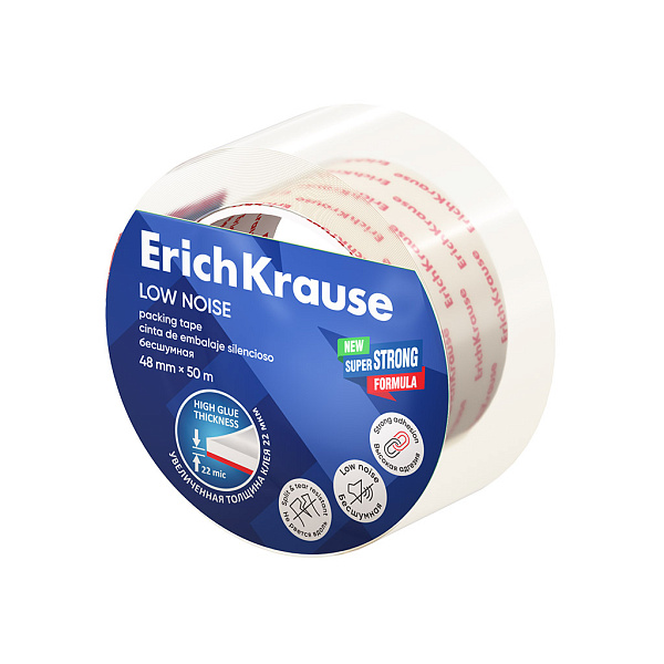 Клейкая лента упаковочная 48 мм * 50 м ErichKrause Low noise, повышенной прозрачности, бесшумная, (в