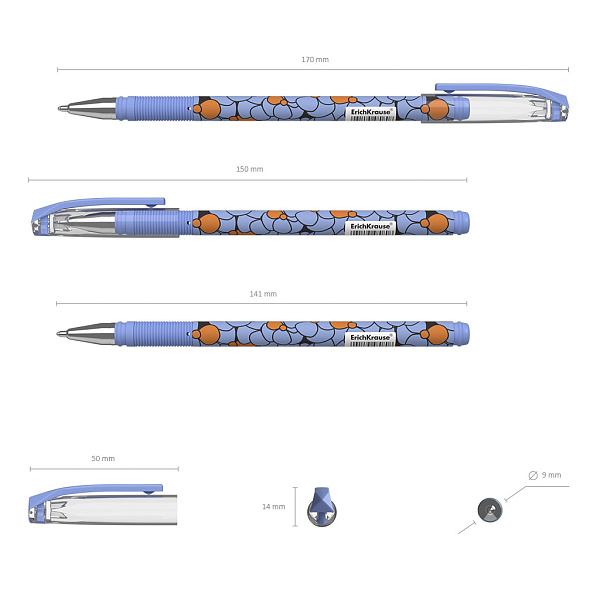 Ручка шариковая ErichKrause Tulips Stick, цвет чернил синий (в тубусе по 24 шт.)
