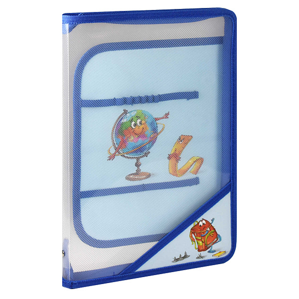 Папка для труда А4 Феникс+ "ГЛОБУС" (полипропилен, 22.8x32.8 см, 1 отд., молния, внутренний разделитель с эластичными держателями для канцелярских пр