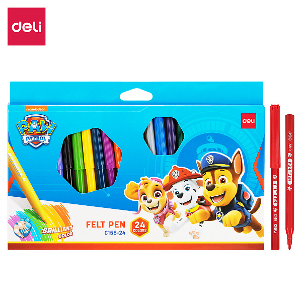 Фломастеры 24 цв. Deli  Paw Patrol шестигр. коробка с европодвесом