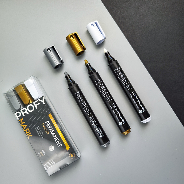 Набор маркеров перм. 3 шт. "PROFYMARK" БЕЛЫЙ/ЗОЛОТОЙ/СЕРЕБРЯНЫЙ 
